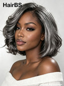 Lace front 13x4 bob wig Salt and pepper wavy 100% Human Hair 