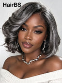 Lace front 13x4 bob wig Salt and pepper wavy 100% Human Hair 