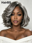 Lace front 13x4 bob wig Salt and pepper wavy 100% Human Hair 