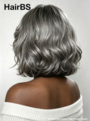 Lace front 13x4 bob wig Salt and pepper wavy 100% Human Hair 