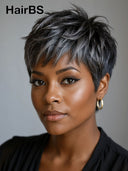 Salt and pepper Glueless Wig pixie  straight