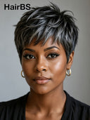 Salt and pepper Glueless Wig pixie  straight