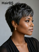 Salt and pepper Glueless Wig pixie  straight
