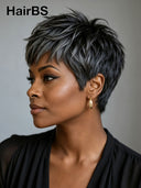 Salt and pepper Glueless Wig pixie  straight