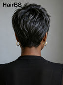 Salt and pepper Glueless Wig pixie  straight