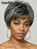 Pixie cut wig salt and pepper straight 100% Human Hair