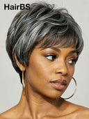 Pixie cut wig salt and pepper straight 100% Human Hair
