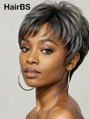 Pixie cut wig salt and pepper straight 100% Human Hair