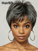 Pixie cut wig salt and pepper straight 100% Human Hair