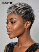 Gluelesse wig Pixie silver Salt and Pepper Wear & Go