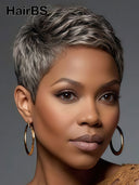 Special offer Salt Pepper pixie cut wig straight 100% Human Hair