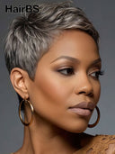 Special offer Salt Pepper pixie cut wig straight 100% Human Hair