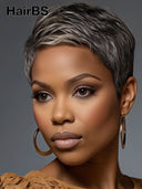 Special offer Salt Pepper pixie cut wig straight 100% Human Hair