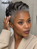 Salt and pepper ready to go 13x6 lace front pixie straight for black woman 