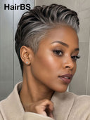 Salt and pepper ready to go 13x6 lace front pixie straight for black woman 