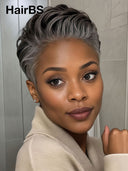 Salt and pepper ready to go 13x6 lace front pixie straight for black woman 