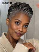 Salt and pepper ready to go 13x6 lace front pixie straight for black woman 