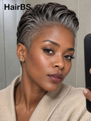 Salt and pepper ready to go 13x6 lace front pixie straight for black woman 