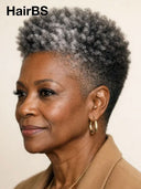 Full lace wig pixie afro Salt and Pepper 100% Human Hair