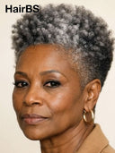 Full lace wig pixie afro Salt and Pepper 100% Human Hair