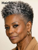 Full lace wig pixie afro Salt and Pepper 100% Human Hair