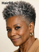 Full lace wig pixie afro Salt and Pepper 100% Human Hair