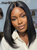 Straight bob 2X6 lace closure Natural Black 100% Human Hair