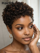 Ready to go Glueless wig  pixie afro brown highlight 100% Human Hair