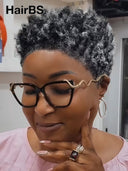 Pixie wig Lace front 13x4 wig afro Salt and pepper 100% Human Hair