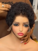 Ready TO Go pixie wig black black or brown afro curly 100% Human Hair