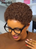 Ready TO Go pixie wig black black or brown afro curly 100% Human Hair