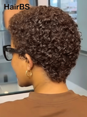 Ready TO Go pixie wig black black or brown afro curly 100% Human Hair