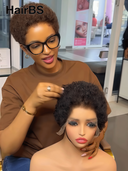 Ready TO Go pixie wig black black or brown afro curly 100% Human Hair