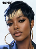 Glueless Wig blonde highlight pixie cut 100% Human Hair 