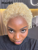 Full lace wig pixie afro blonde 613# 100% Human Hair