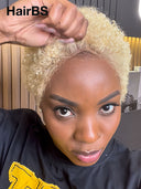 Full lace wig pixie afro blonde 613# 100% Human Hair