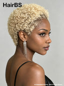 Full lace wig pixie afro blonde 613# 100% Human Hair
