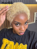 Full lace wig pixie afro blonde 613# 100% Human Hair