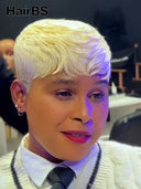 Pixie cut wig Glueless wig straight blonde 613# 100% Human Hair