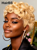 Ready to go black pixie cut wig blonde finger wave 100% Human Hair 