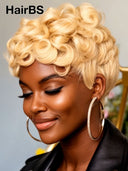 Ready to go black pixie cut wig blonde finger wave 100% Human Hair 