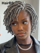 Full Lace Salt and Pepper bob Pre-styled Updo With Braided Wig 100% Human Hair 