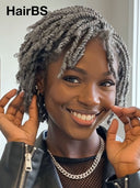 Full Lace Salt and Pepper bob Pre-styled Updo With Braided Wig 100% Human Hair 