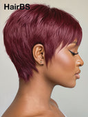 Buy 1 Get 1 Free pixie wig machine made blonde & burgundy 100% Human Hair