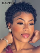 Lace front 13x4 Pixie cut Wig ready to go curly wave 100% Human Hair