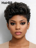 Glueless pixie wig wavy for black woman 100% Human Hair