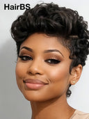Glueless pixie wig wavy for black woman 100% Human Hair