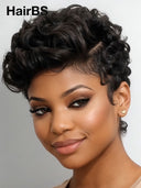 Glueless pixie wig wavy for black woman 100% Human Hair