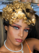 Machine Made pixie egg wave honey highlight 100% Human Hair