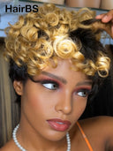 Machine Made pixie egg wave honey highlight 100% Human Hair